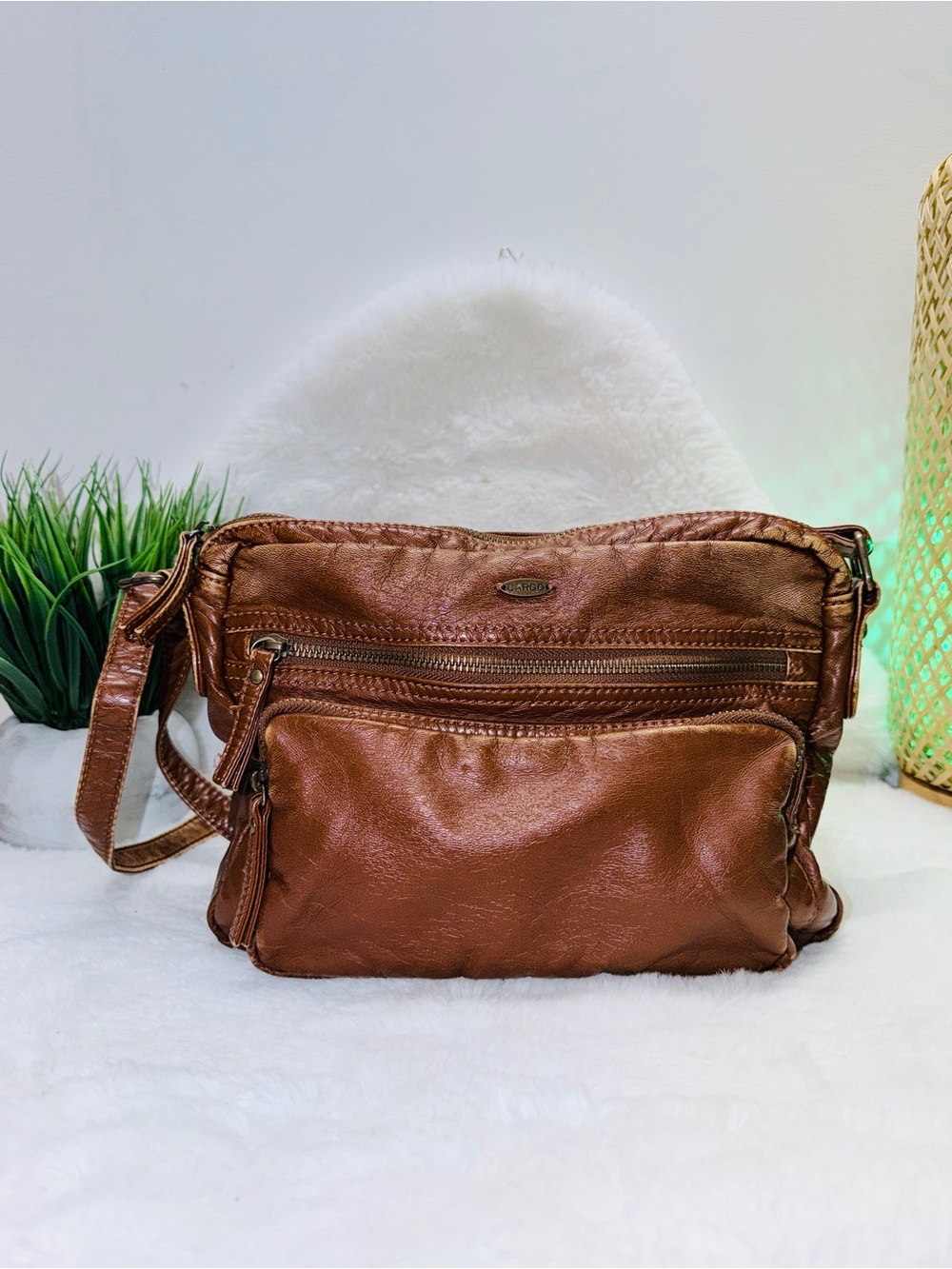 Bentley Cargo Women's Brown Crossbody Vintage Boho Style Bag + Free Scarf 🧣 8x10